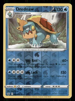 Drednaw SWSH01: Sword & Shield Base Set #061/202 Rare Reverse Holo Pokemon LP - Image 1 of 2