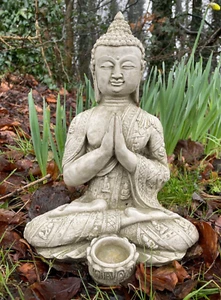 Oriental Tealight Buddha Statue | Reconstituted Stone Concrete Garden Ornament - Picture 1 of 7