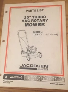 Jacobsen Homelite Parts List Model 20" Turbo Van Rotary Mower T20PSD-2 (UT30119A - Picture 1 of 4