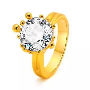 Anillo redondo de 14 mm AAA CZ oro banda joyería para mujer cobre boda fiesta talla 6/7 - Imagen 1 de 8