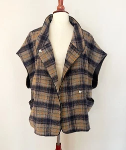 Andersen & Lauth Anthropologie Navy Beige Plaid Jacket Vest / Caplet One Size - Picture 1 of 13