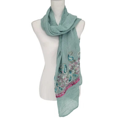 Tickled 粉色矩形围巾淡蓝色刺绣全新带标签 — 第 1/4 张图片