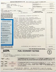 1983 Honda Accord 4DR Sedan New Car Window Sticker OEM Label Hondaland Tampa FL - Picture 1 of 4