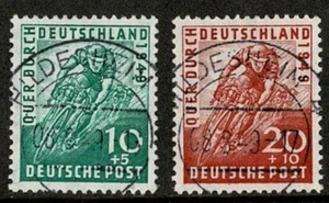 GERMANIA OCCUPAZIONE EMISSIONI 1949 TRANS GERMANIA CORSA CICLISTICA SET DI 2 USATI MOLTO BENE - Foto 1 di 1