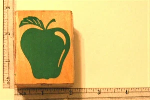 Apple W/ Stem Leaf Rubber Stamp Teacher Mounted Rubber Stamp Good Size ! - Picture 1 of 3