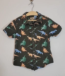 Maximus Rex Dinosour Print Button Front Shirt 100% Cotton Short Sleeve Size 7 - Picture 1 of 8