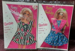 Vtg 1994 Barbie Fashion Happy Birthday Greeting Cards with Dresses NOS Lot of 2 - Picture 1 of 3