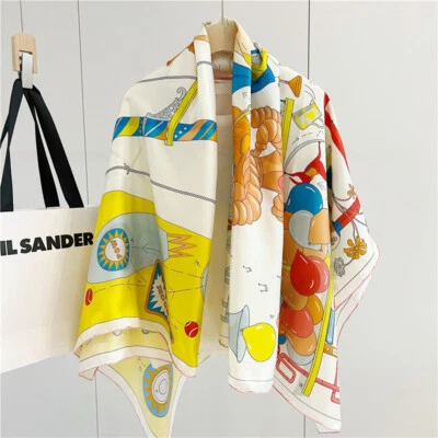 Teatime Print Pure Twill Silk Wrap Scarf Bandana Large Square Shawl Kerchief 53" - Image 1 of 4