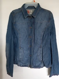 Ruff Hewn Women’s Distressed Unfinished Hem Denim Jean Crop  Jacket Size: L - Picture 1 of 4