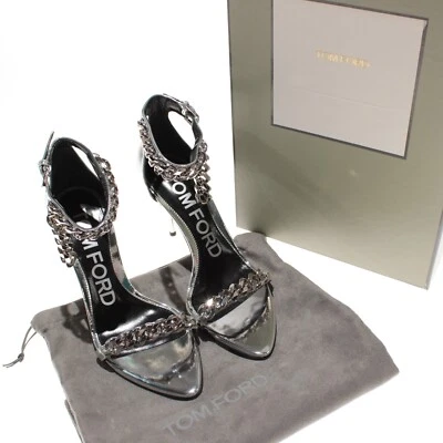 Tom Ford NWD Leather Stiletto High Heels with Chain Size 36.5 US 6.5 in Silver - Image 1 of 4