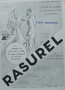 PUBLICITE DOCTEUR RASUREL SOUS VETEMENTS A LA OUATE DE TOURBE DE 1935 FRENCH AD - Picture 1 of 1
