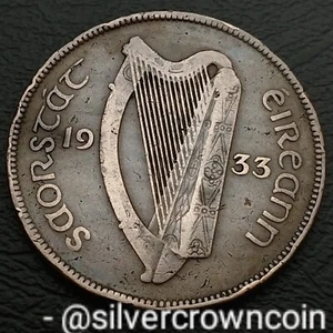 Ireland Eire 1 Penny 1933. KM#3. One Cent coin. Hen with Chicks. Bird. Damaged. - Picture 1 of 7