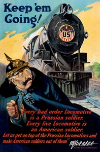 Keep 'Em Going! - Locomotive Railroad - 1918 - World War II - Propaganda Poster - Picture 1 of 1