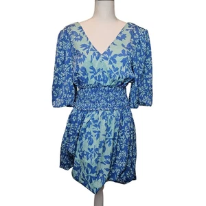 Mini Vestido Taylor Azul Floral Azul Teal Primavera Luz Burbuja Dobladillo Calado Talla 8 - Imagen 1 de 10