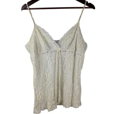 Womens Y2K Boho Chic Allover Lace Ivory Babydoll Cami Tank Top Jr. XXL Coquette  - Image 1 of 4