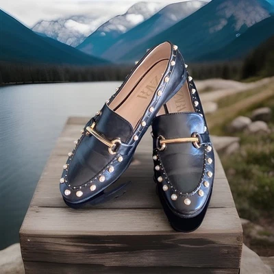 ZARA STUDDED PEARL LOAFERS FLATS LOAFERS SIZE 38 US 7 EUC - Image 1 of 4
