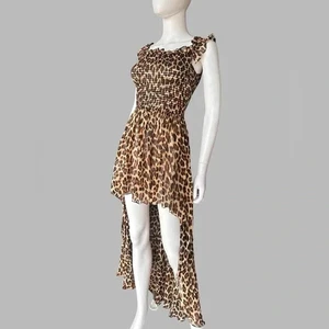 Rare Caroline Constas Leopard Silk Chiffon High Low Alex Ruched Dress MED - Bild 1 von 8