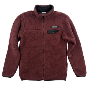 Columbia Jacket Mens Small Burgundy Sherpa Fleece Full Zip Chest Pocket Warm Fur - Picture 1 of 7