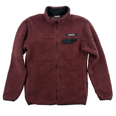 Columbia Jacket Mens Small Burgundy Sherpa Fleece Full Zip Chest Pocket Warm Fur - Image 1 of 4
