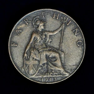 GB GEORGE V BRONZE FARTHING 1913 ++ SHARP GRADE!! ++ [826-42] - Picture 1 of 2