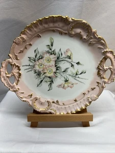 Limoges France Platter Relief Molded Scrollwork Guild Gold Edge Pink - Picture 1 of 14