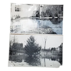 2 Vtg Front Yard Flooding After Storm Original Monochrome Photography Found 1960 - Picture 1 of 4