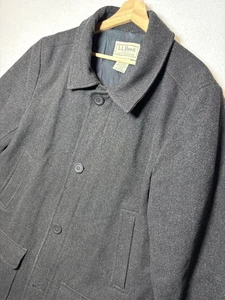 LL Bean Coat Mens Large Gray Wool Blend Button Front Winter Warm Classic Jacket - Picture 1 of 6
