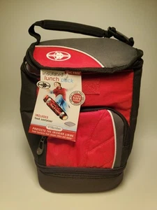 Microban Artic Zone High Density Thermal Insulated Lunch Bag Blk Wht Gray Red - Picture 1 of 8