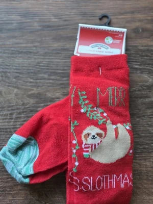 Meias de Natal femininas árvore de Natal joelho alto preguiça feliz preguiça 4-10 - Imagem 1 de 4