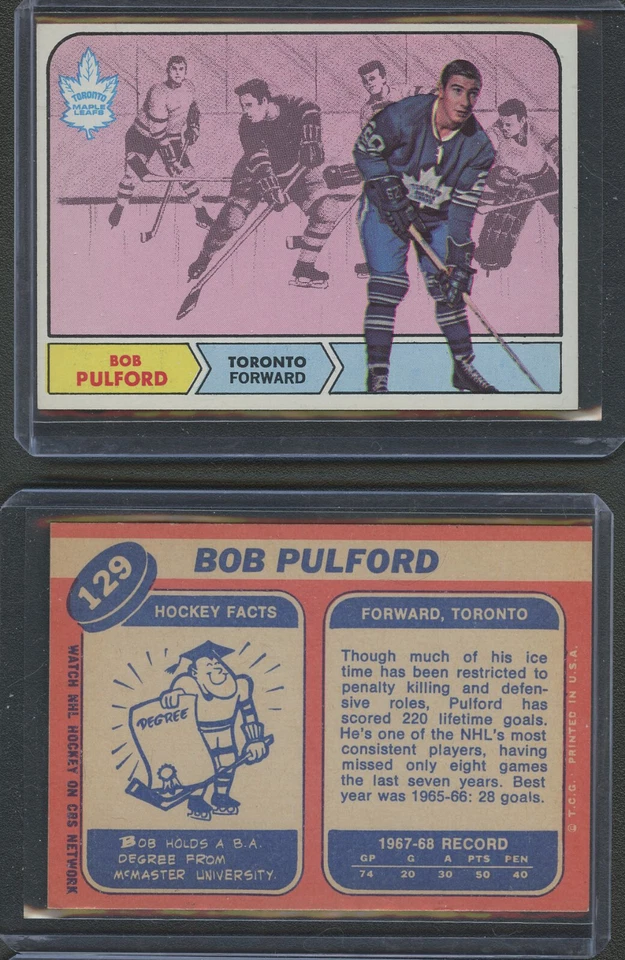 1968 Topps Hockey - #129 Bob Pulford - NMINT/MINT - Razor Sharp Corners! - Image 1 of 1
