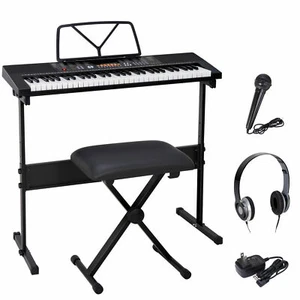 61 Key Portable Electronic Keyboard Piano with Stand Stool Headphones Microphone - Picture 1 of 12