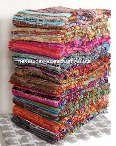 Fair Trade Loom Recycled Rag Rug Chindi Shabby Chic Woven Striped Mat Handmade - Picture 1 of 34