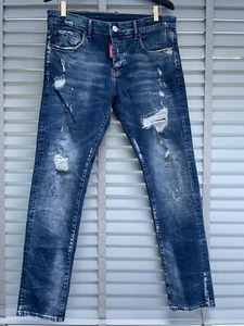 Jeans DSQUARED blu effetto invecchiato slim taglia 48 uomo elasticizzato strappato ICON Forever - Foto 1 di 11