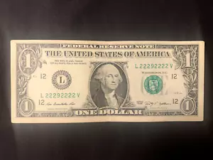 2009 1 Dollar Bill FRN 22292222 - SEVEN OF A KIND - Picture 1 of 2