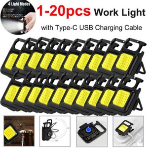 Mini 800LM COB LED Flashlight Work Light USB Rechargeable Torch Keychain Lamp US