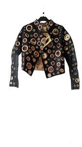 Chaqueta de cuero para motocicleta piel de oveja agujero dorado con ojales hecha en Italia talla L - Imagen 1 de 24