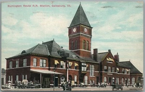 GALESBURG IL BURLINGTON ROUTE RAILROAD STATION RAILWAY DEPOT ANTIQUE POSTCARD - Picture 1 of 2