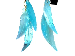 BLUE MOTHER OF PEARL PEARLESCENT SEASHELL DANGLE LEAF EARRINGS 80's VINTAGE - Picture 1 of 5