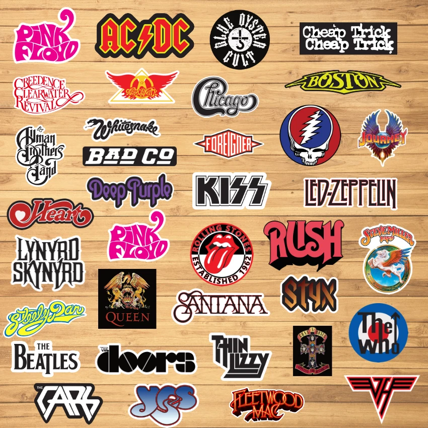 Classic Rock Band Vinyl Sticker Collection (Lot of 36) - Image 1 of 1