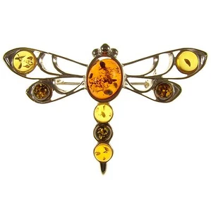 BALTIC AMBER STERLING SILVER 925 DRAGONFLY BROOCH PIN JEWELLERY JEWELRY GIFT BOX - Picture 1 of 1