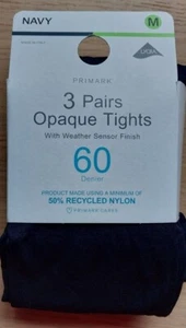 3 Pairs Navy Tights 60 Denier Soft Opaque Lycra - Picture 1 of 2