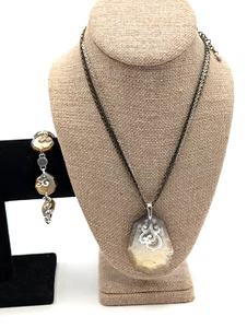 Brighton Shell Shimmer Mixed Metal Double Sided Necklace with Matching Bracelet - Picture 1 of 16