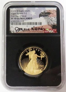2021 W T-2 GOLD AMERICAN EAGLE $25 NORRIS SIGNED 1/2oz NGC PROOF 70 UC FDOI - Picture 1 of 2