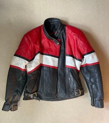 Red / Black / White Woman's Sportex Leather Vintage Motorcycle Racing Jacket  - Image 1 of 4