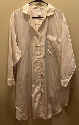 Camisón Miss Elaine Grande De Colección Rayas Rosa Floral Bolsillo Manga Larga Bordado Foto 1 de 4