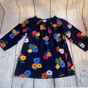 Hanna Andersson Girls Tunic Shirt Blue Floral Size 10 Smocked Neck B24 - Picture 1 of 10
