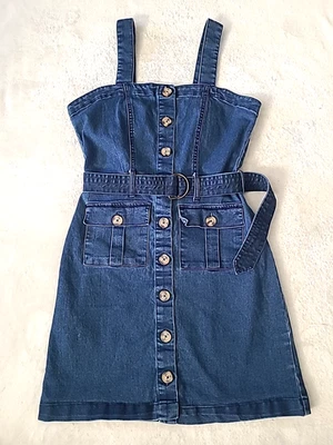 Mini Vestido Derek Corazón Denim Botón Frontal M Bolsillo con Cinturón Boho Y2K Festival Elegante Foto 1 de 4