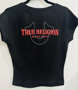 True Religion Damen T-Shirt Größe M mit Stickerei & Applikation Oberteil schwarz - Bild 1 von 7