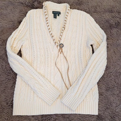 Suéter Ralph Lauren Talla S Crema Tejido con Cable Ecuestre Country Western Trenzado Foto 1 de 4