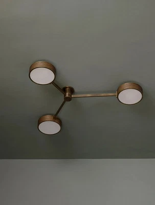 Industrial 3-Light Semi-Flush Mount Ceiling Fixture- Modern Brass Chandelier - Image 1 of 4